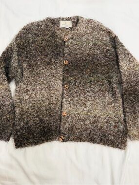 Vintage Express Tricot women’s Brown Multi-Tone Cardigan Sweater